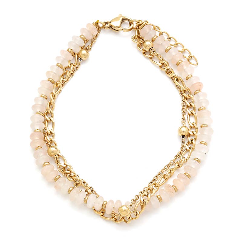 Malia| 3-Row . Natural Stone Pink Aventurine