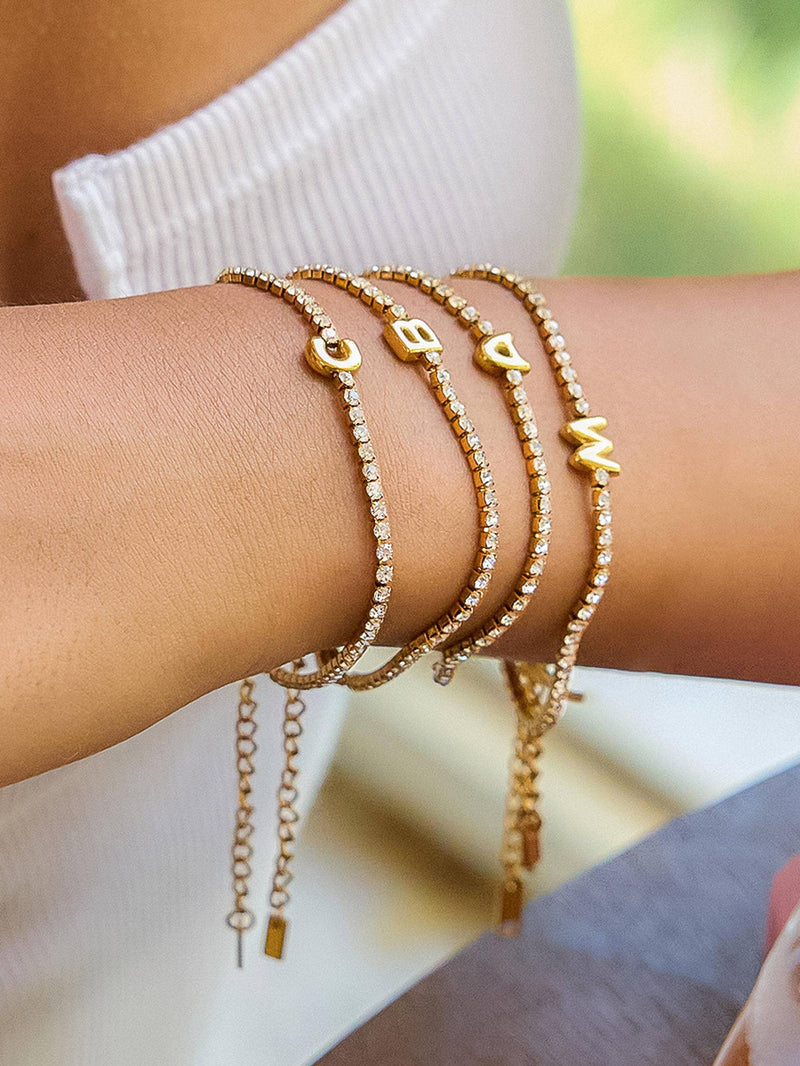Chaplin | Gold Non-Tarnish Rhinestone Letter Bracelet