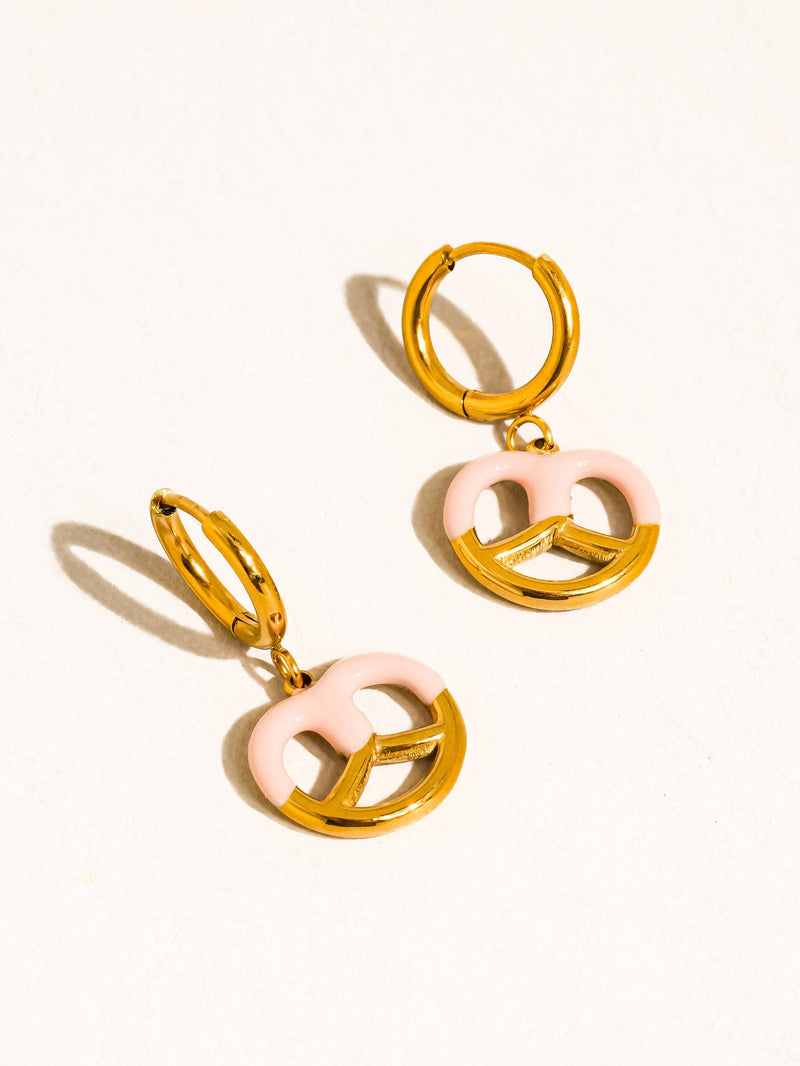 Prezzy | 18K Gold Non-Tarnish Pretzel Charm Hoop Earrings