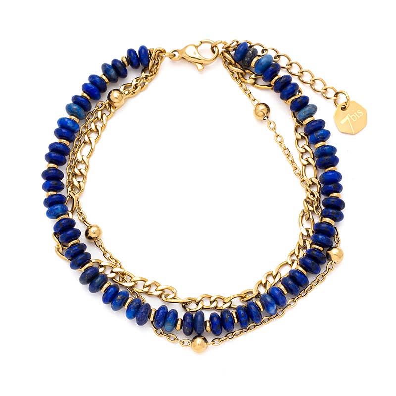 Malia| 3-Row. Natural Stone Lapis Lazuli
