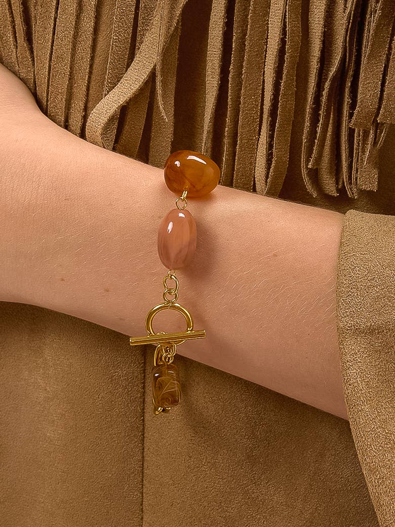 Kenlie | Gold Non-Tarnish Agate Charm Bracelet