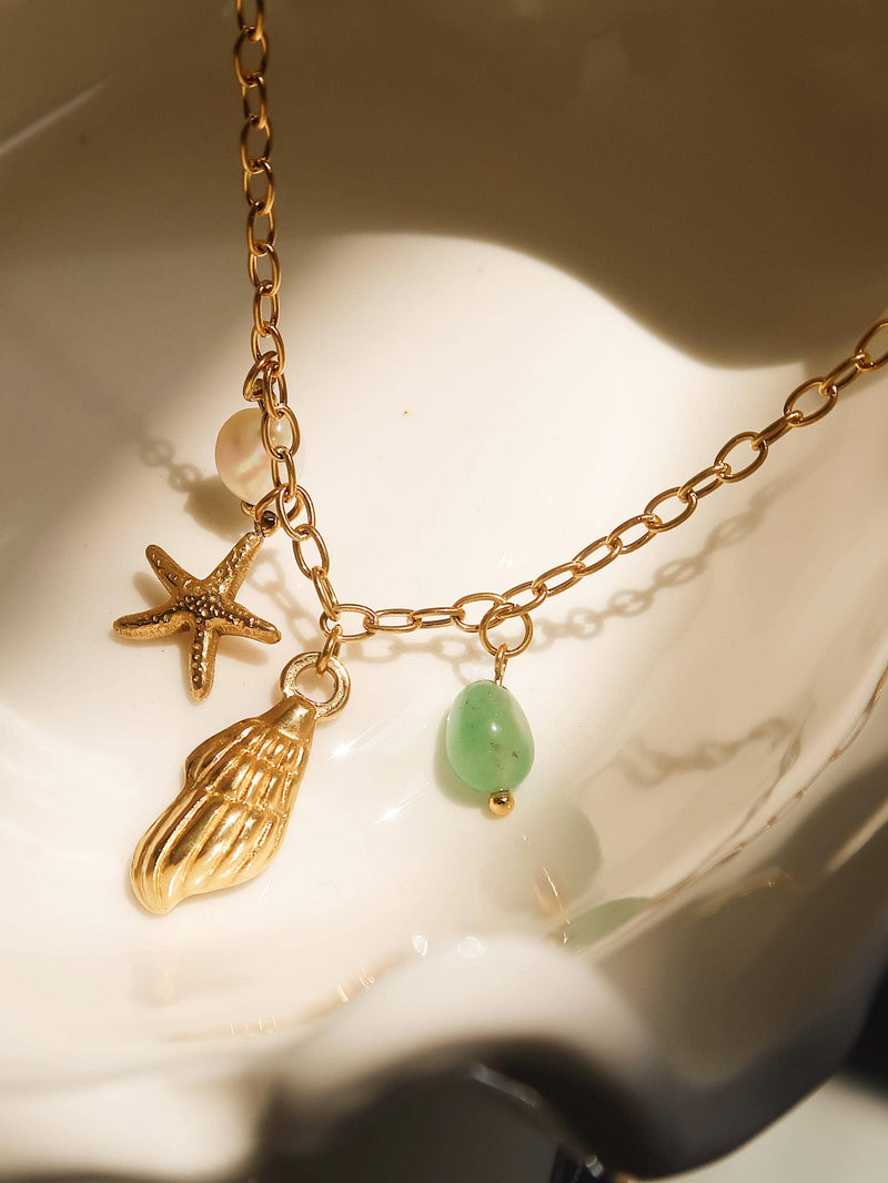 Bonbon|  Pearl and Shell Charm Necklace . Non-Tarnish