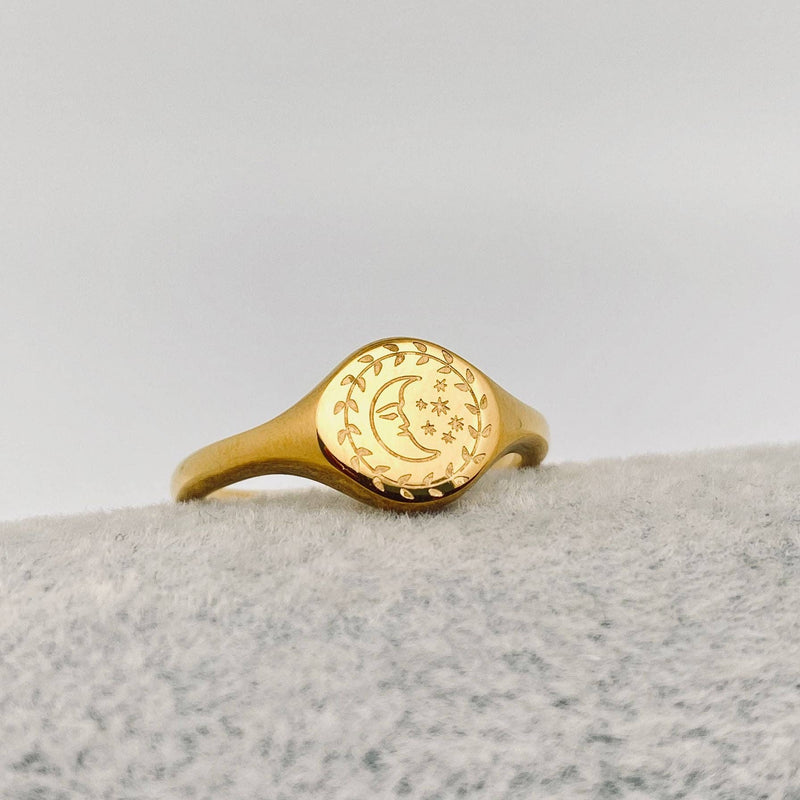 Moon Sun Stars Goddess 18K Gold Plated Ring - FGS/MS