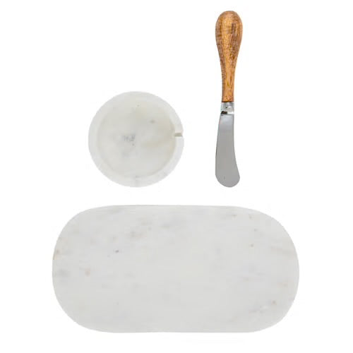 Marble Cheese/Serving Board w/ Marble Bowl & Canape Knife