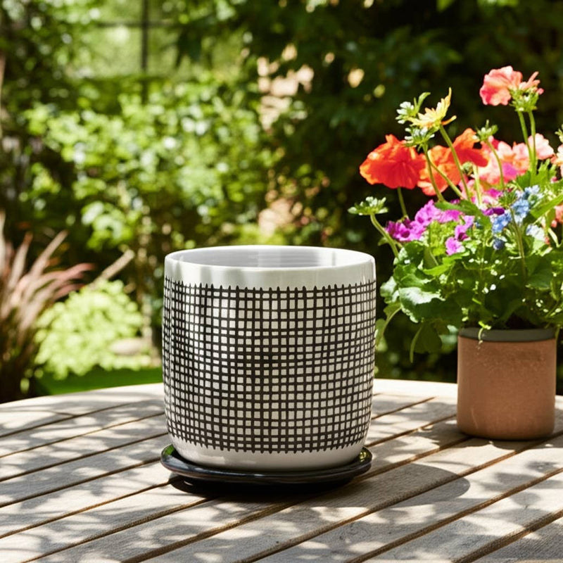 Ceramic Mesh Design Planter Pot with Saucer | 6 in.