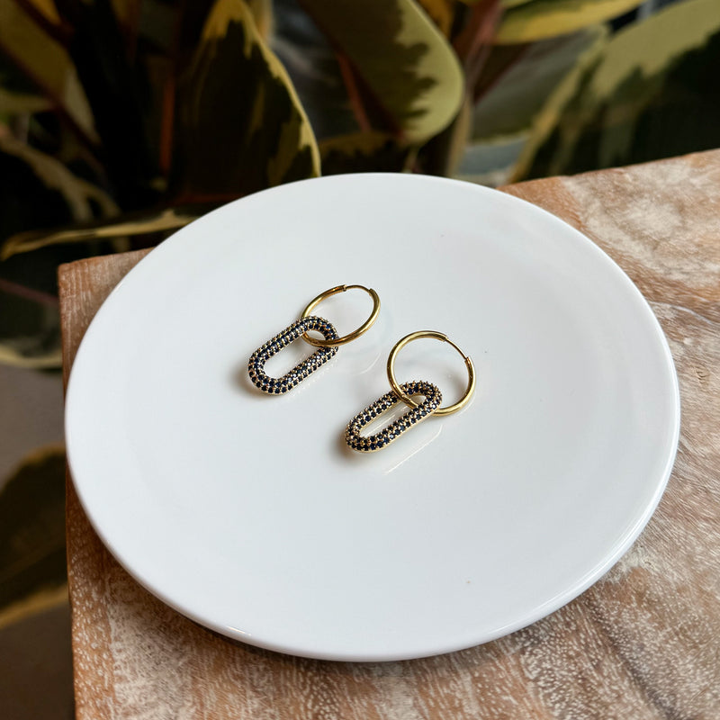 Hoop earrings with black rhinestones