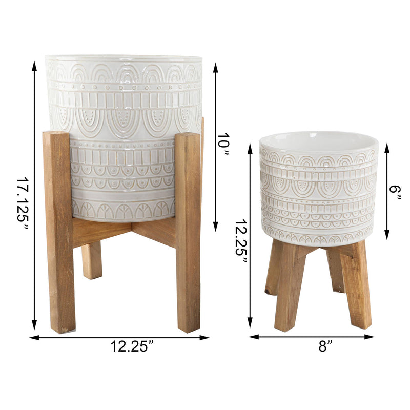 Planter |  Ceramic with Wood Stand