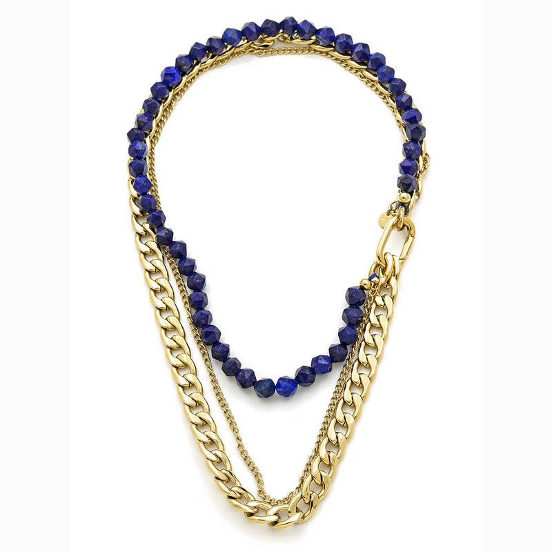 Lucia | Lapis Lazuli  with Three Strands Chain . Non-Tarnish