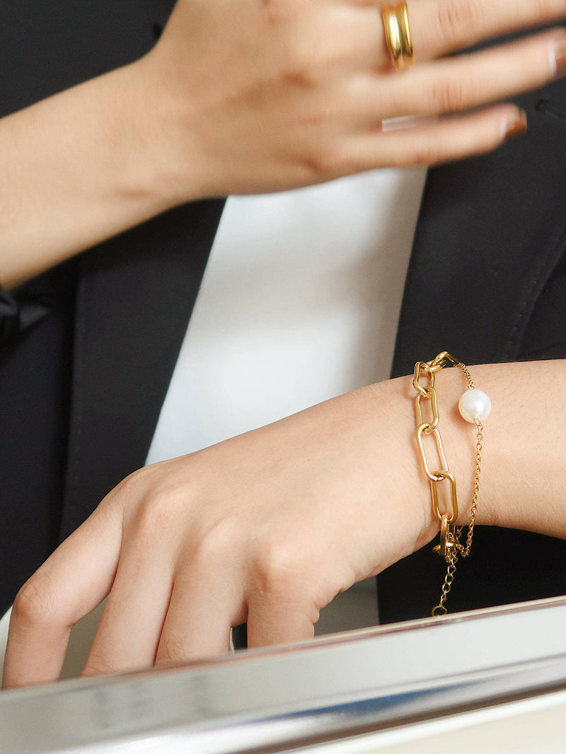 Aether | Gold Stacked Chain Pearl