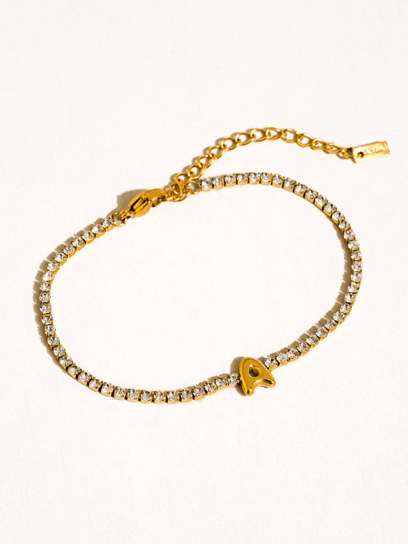 Chaplin | Gold Non-Tarnish Rhinestone Letter Bracelet