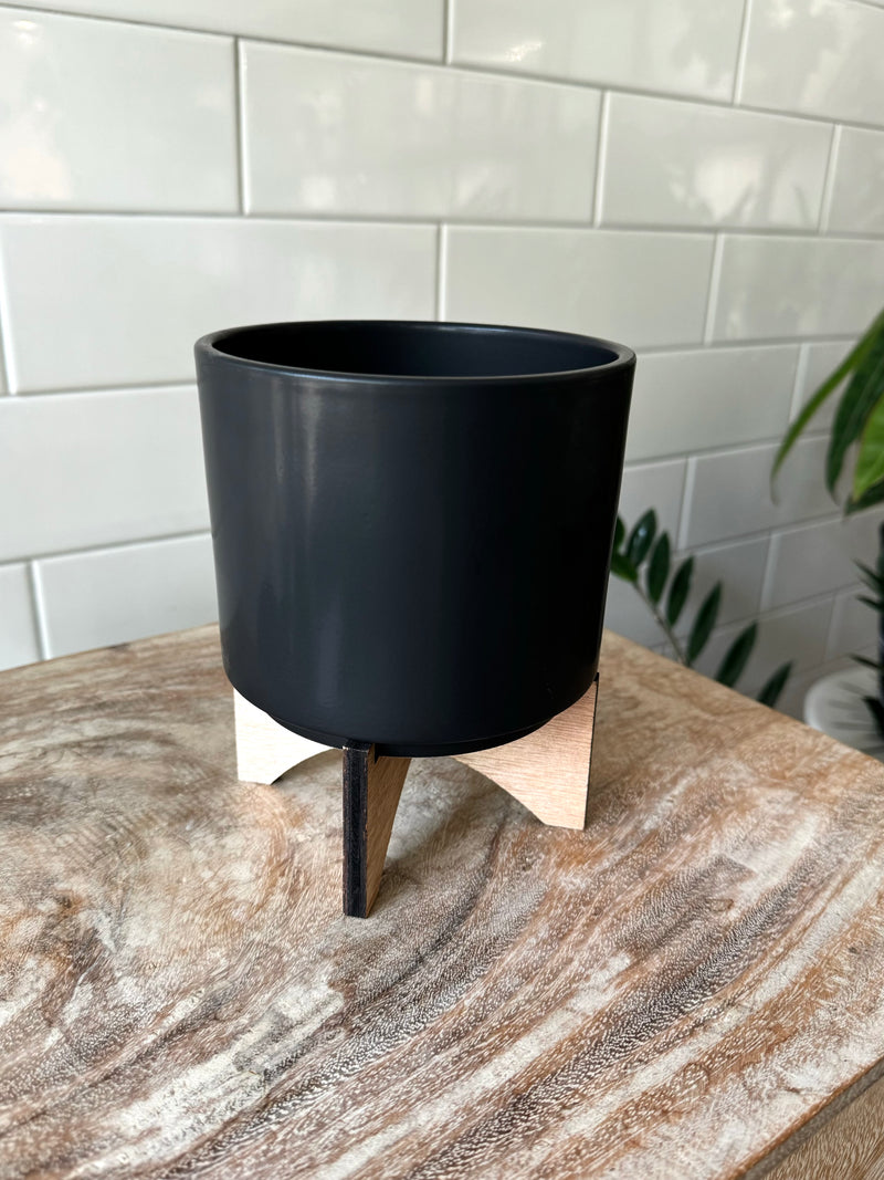 Planter: Cylinder with Wood Stand