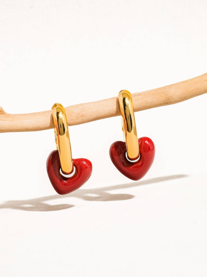 Lilou | Gold Red Heart Chain Earring