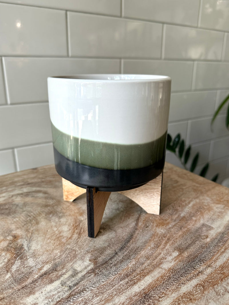 Planter: Cylinder with Wood Stand