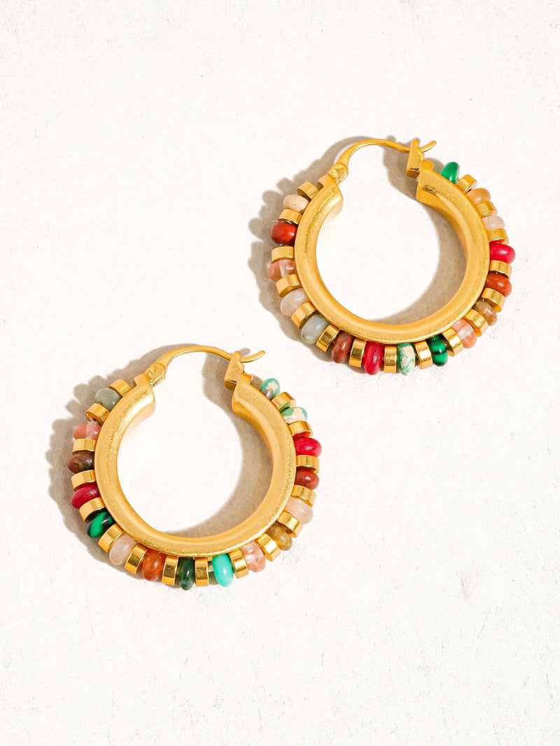 Capri | Gold Color Beaded Resort Hoop Earring