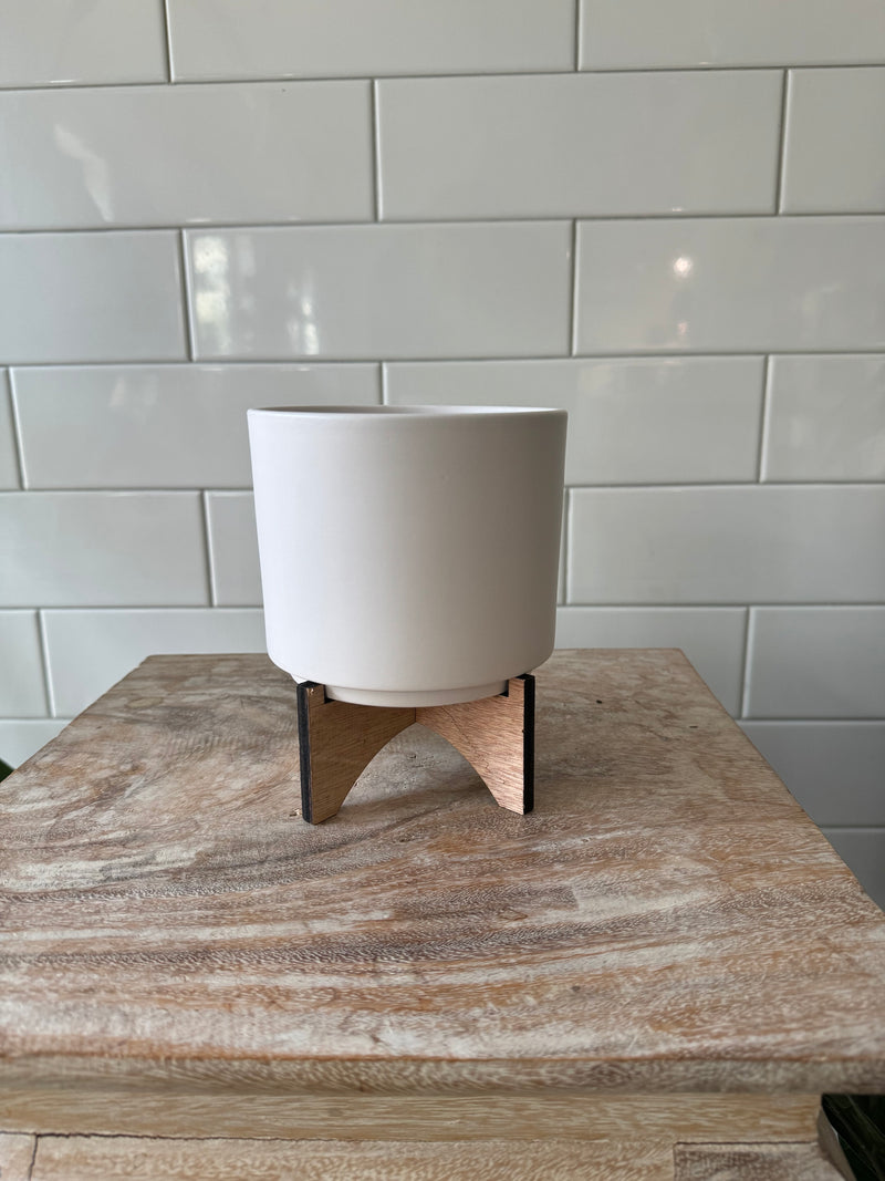 Planter: Cylinder with Wood Stand