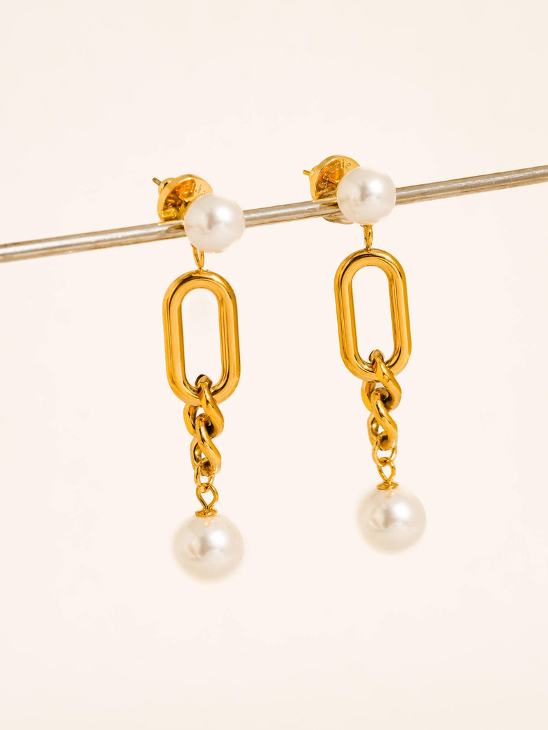 Lyrisme | Gold Non-Tarnish Pearl Drop Chain Earrings