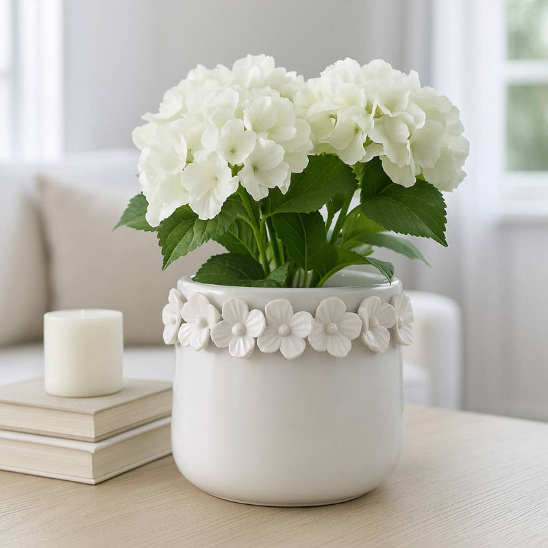 Ceramic Round Floral Applique Planter | 6 in.