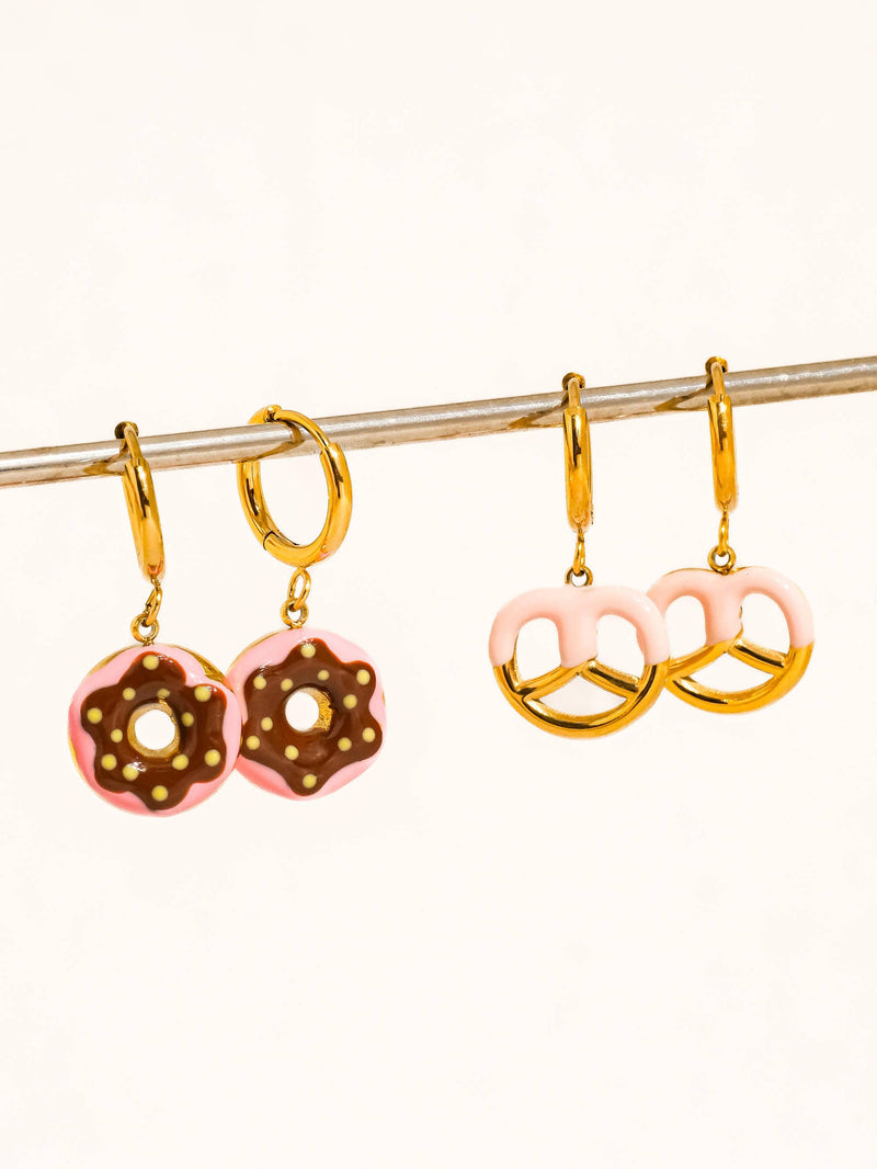 Prezzy | 18K Gold Non-Tarnish Pretzel Charm Hoop Earrings