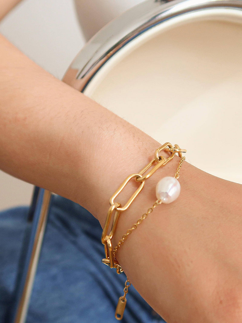 Aether | Gold Stacked Chain Pearl