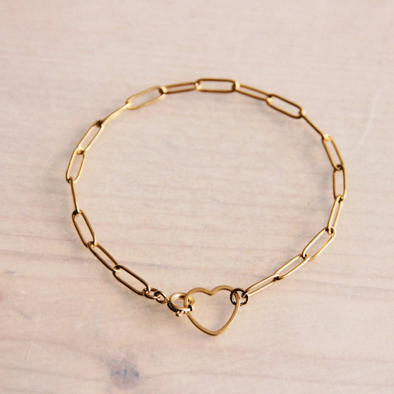 Chain bracelet with open heart lock