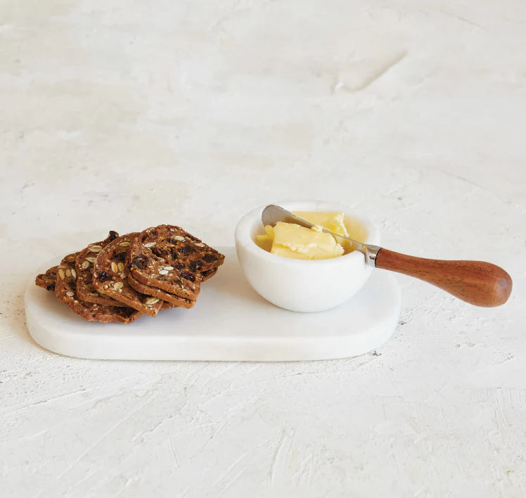 Marble Cheese/Serving Board w/ Marble Bowl & Canape Knife