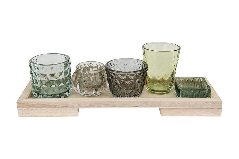 Tray with Glass Votive/Tealight Holders Set