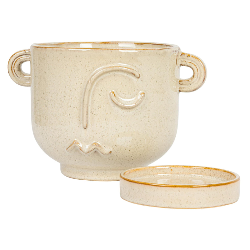 Stoneware Face Planter w/ Handles & Saucer (Holds 5” Pot)