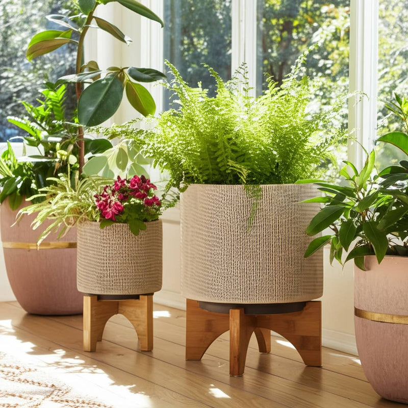 Ceramic Mesh Round Stand Planters | 5in - 8 in.