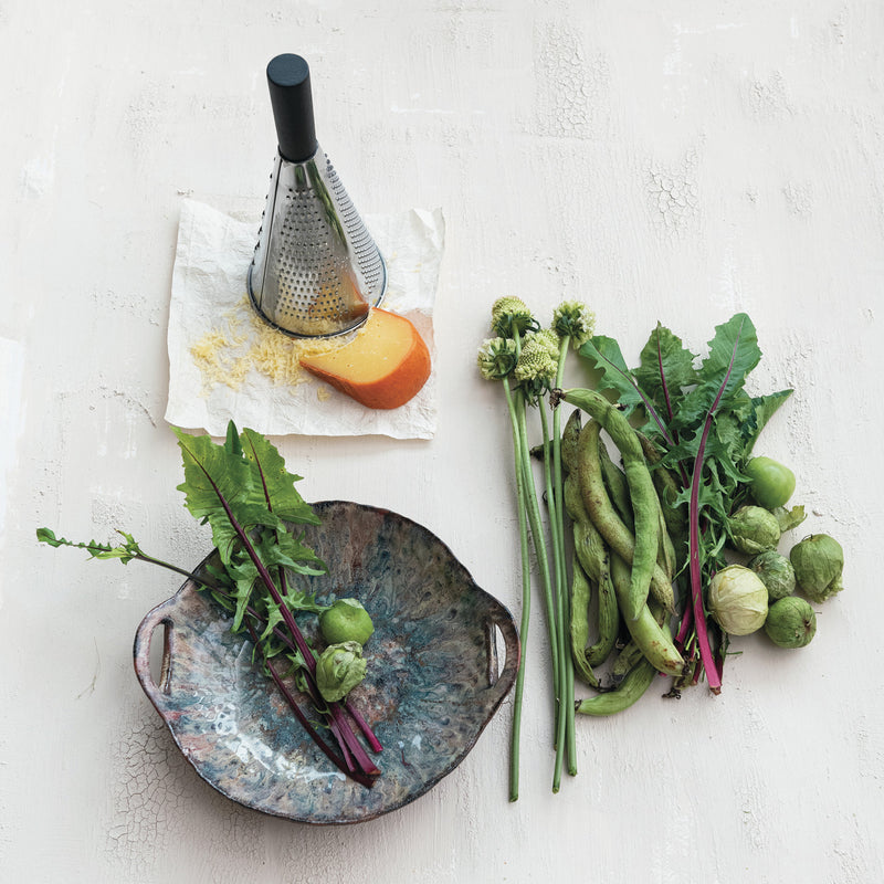 Stoneware Bowl w/ Handles, Reactive Glaze (Each One Will Vary)