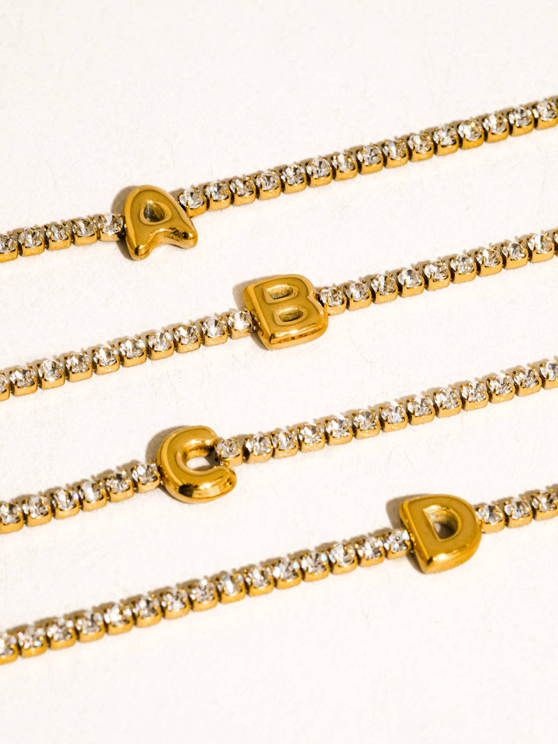 Chaplin | Gold Non-Tarnish Rhinestone Letter Bracelet