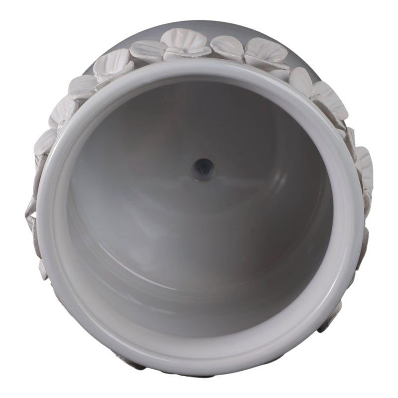Ceramic Round Floral Applique Planter | 6 in.