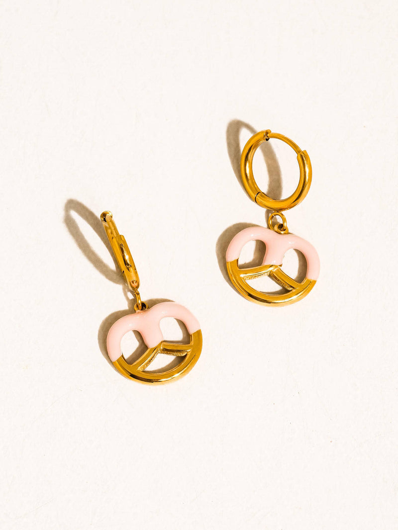 Prezzy | 18K Gold Non-Tarnish Pretzel Charm Hoop Earrings