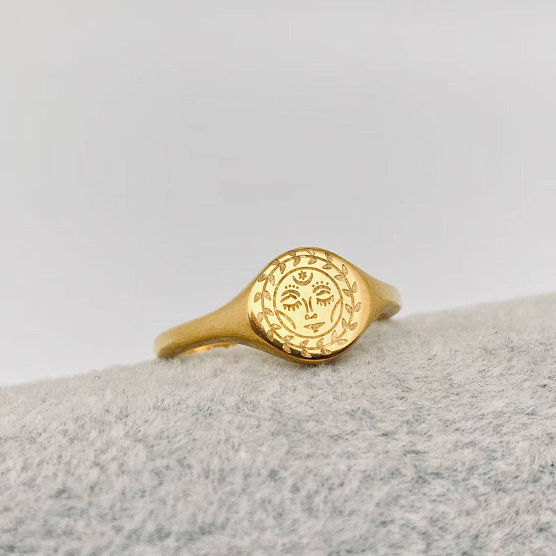 Moon Sun Stars Goddess 18K Gold Plated Ring - FGS/MS