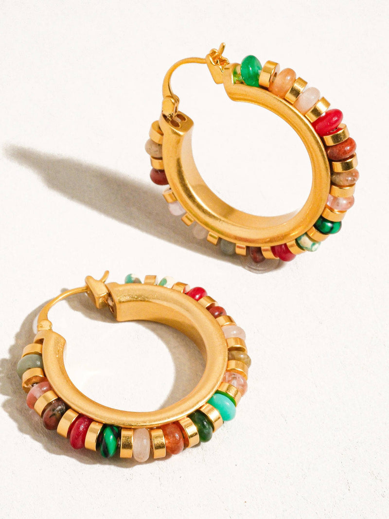 Capri | Gold Color Beaded Resort Hoop Earring