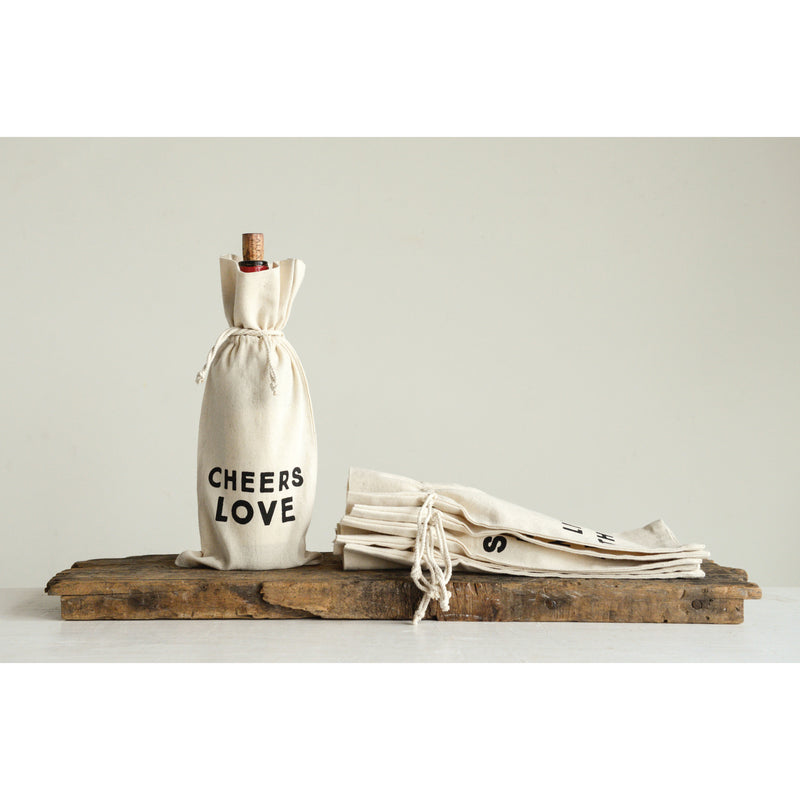 Cotton Wine Bag with Saying, 6 Styles