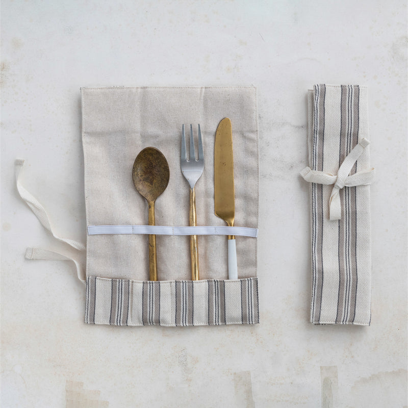 Woven Cotton Roll-up Cutlery Pouch & Tie