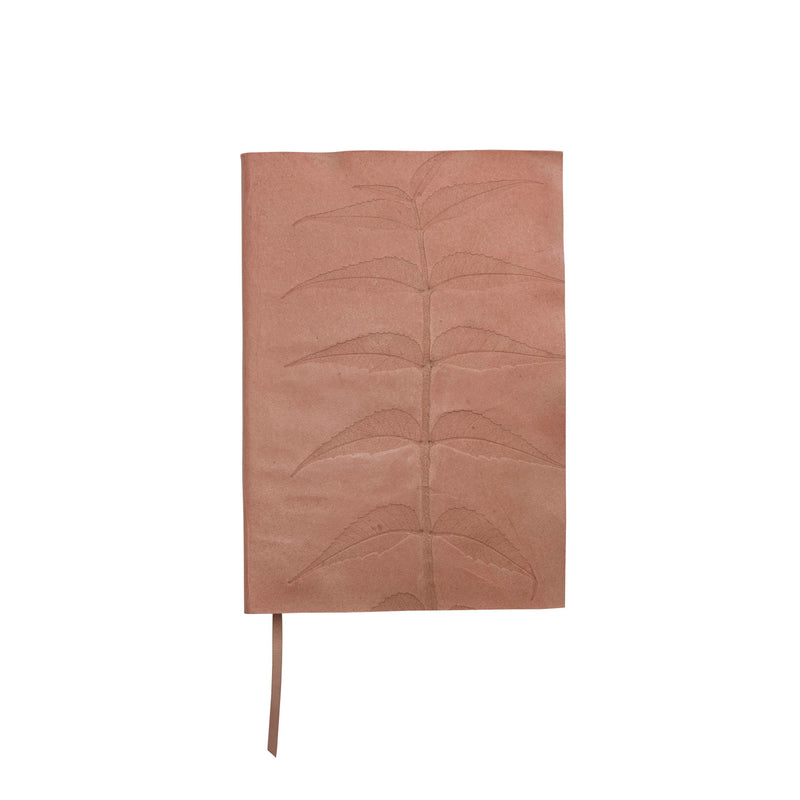 Handmade Leather Bound Paper Journal w/ Embossed Neem Leaves, Tan Color