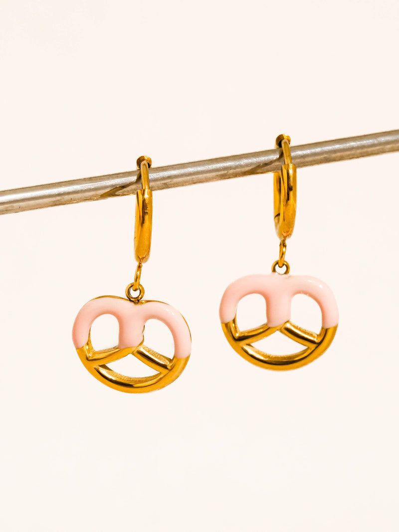 Prezzy | 18K Gold Non-Tarnish Pretzel Charm Hoop Earrings