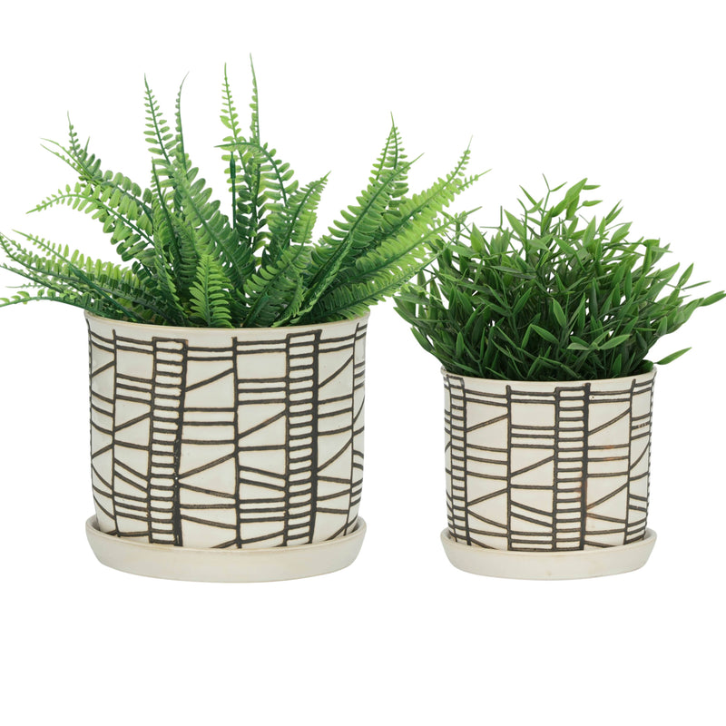 Ceramic Geometric Saucer Planters | 6in - 8in
