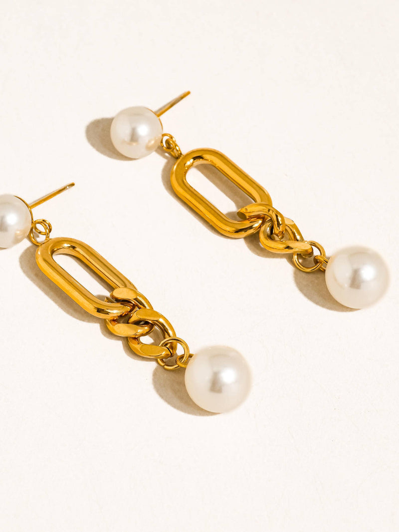 Lyrisme | Gold Non-Tarnish Pearl Drop Chain Earrings