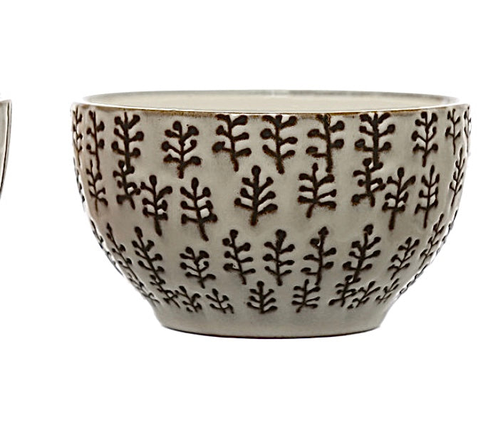 Stoneware Bowl w/ Wax Relief Pattern, 4 Styles