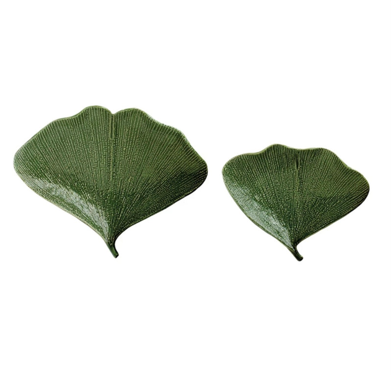 Debossed Stoneware Gingko Leaf Shaped Plates, Reactive Glaze, (Each One Will Vary)