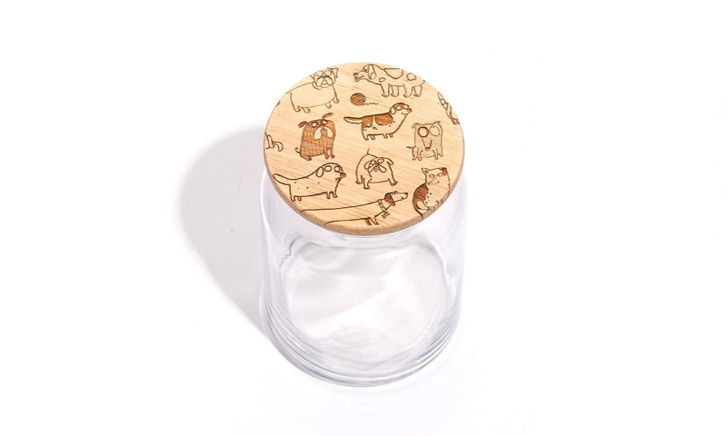 Dogs Wood Lid Glass Jar