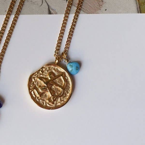 Astrology necklace Sagittarius and Turquoise