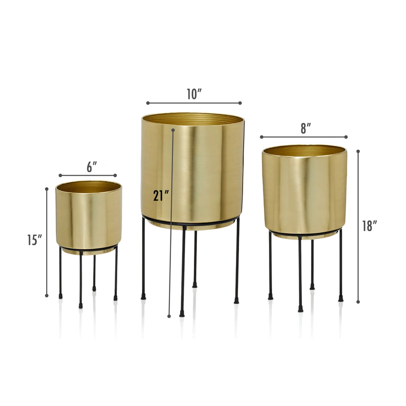 Mid Century Brass Gold Planters with Stand&