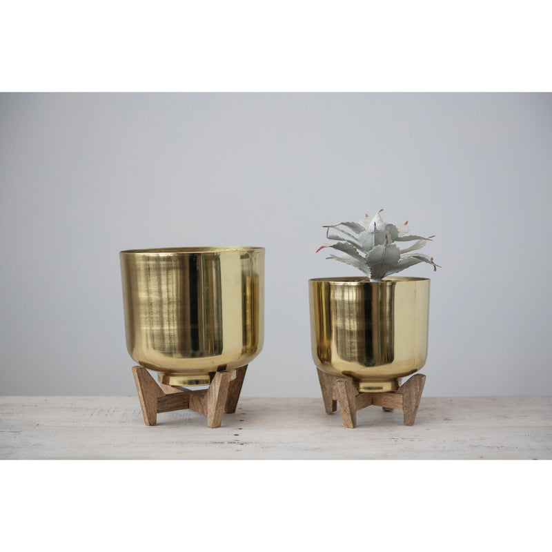 Metal Planters with Mango Wood Stands