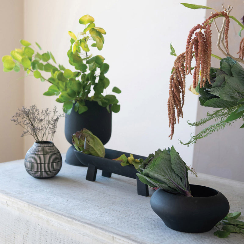 PLANTER Textured Metal Footed Planter - Black finish