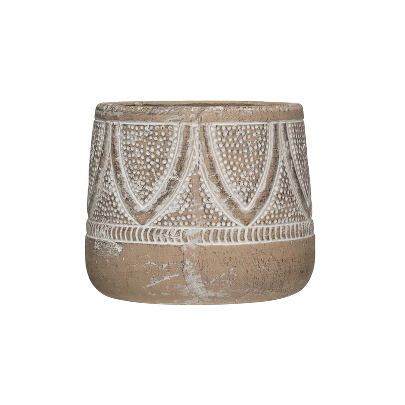 Embossed Terracotta Planter with Whitewash Finish