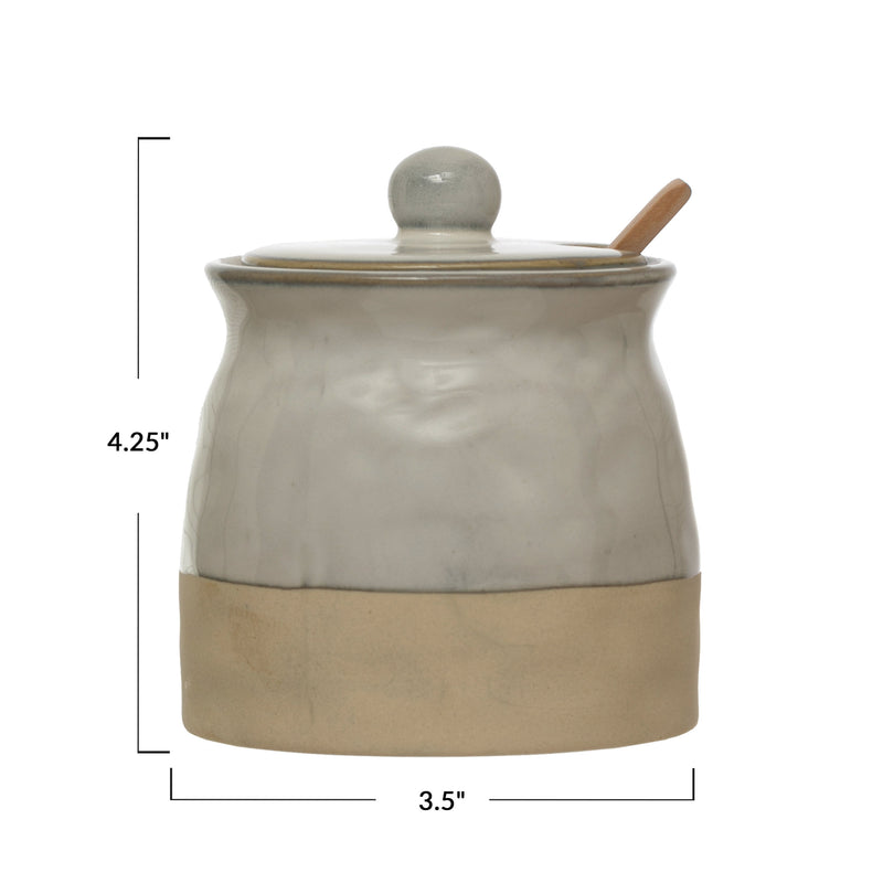 Sugar Pot with Lid and Wood Spoon