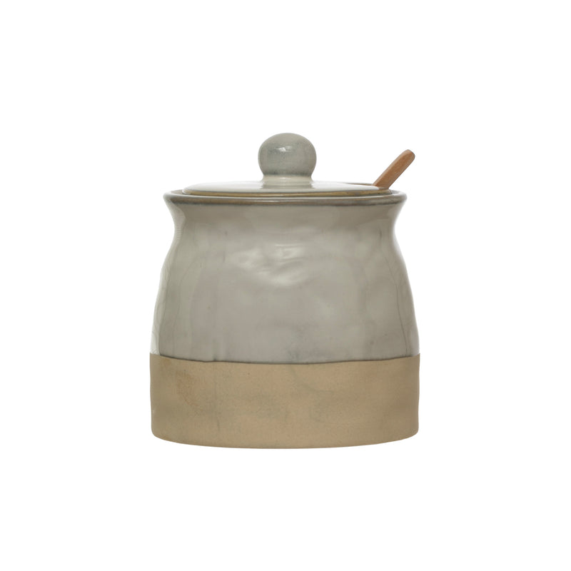 Sugar Pot with Lid and Wood Spoon